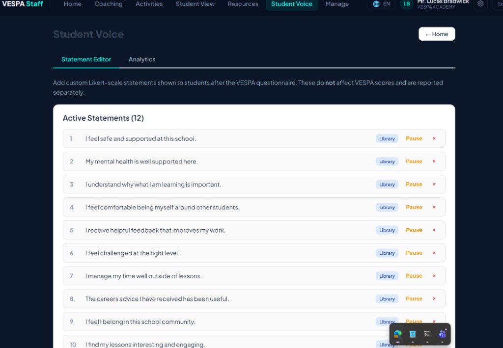 Student Voice statement editor