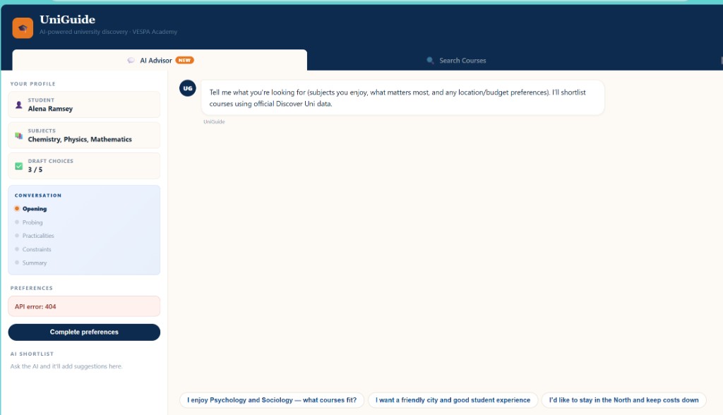 UniGuide AI university advisor